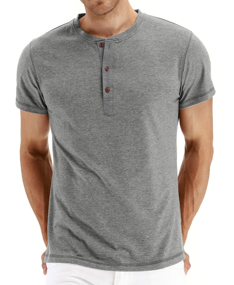 NITAGUT Mens Fashion Casual Front Placket Basic Short Sleeve Henley T-Shirts (2XL, 02 Light Gray) - Image 1